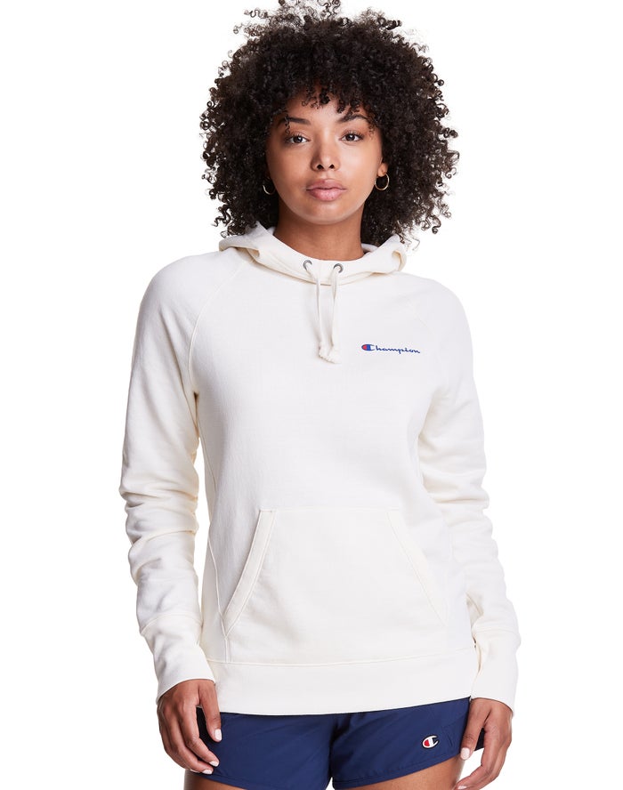 Champion Womens Hoodie NZ - Powerblend Script Logo White ( 6382-BEGNP )